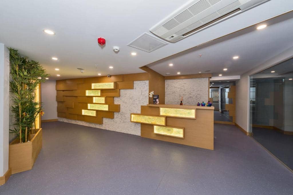Hotel Boursier 1 & Spa - an office with a lobby with a reception desk and a wall at Hotel Boursier 1 &amp; Spa in Istanbul