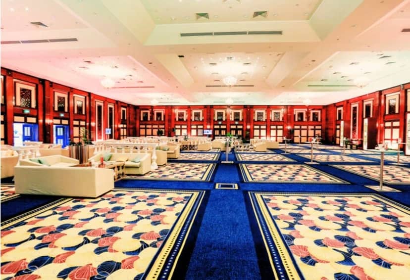 Spacious hall with patterned carpet at Dubai World Trade Centre.