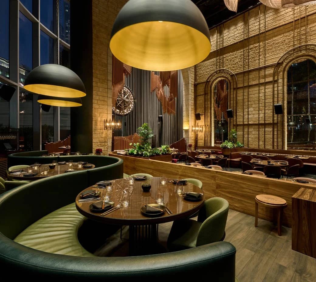 Elegant dining area at Amelia Restaurant & Lounge, Dubai.