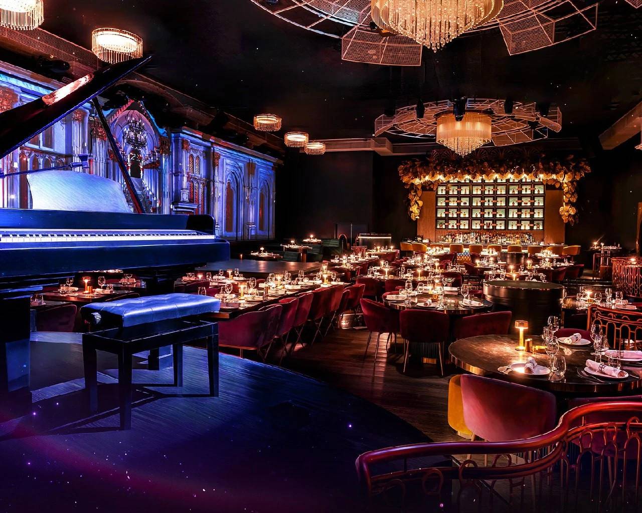 Elegant dining setup at DREAM Dubai Dinner Show venue, Dubai.