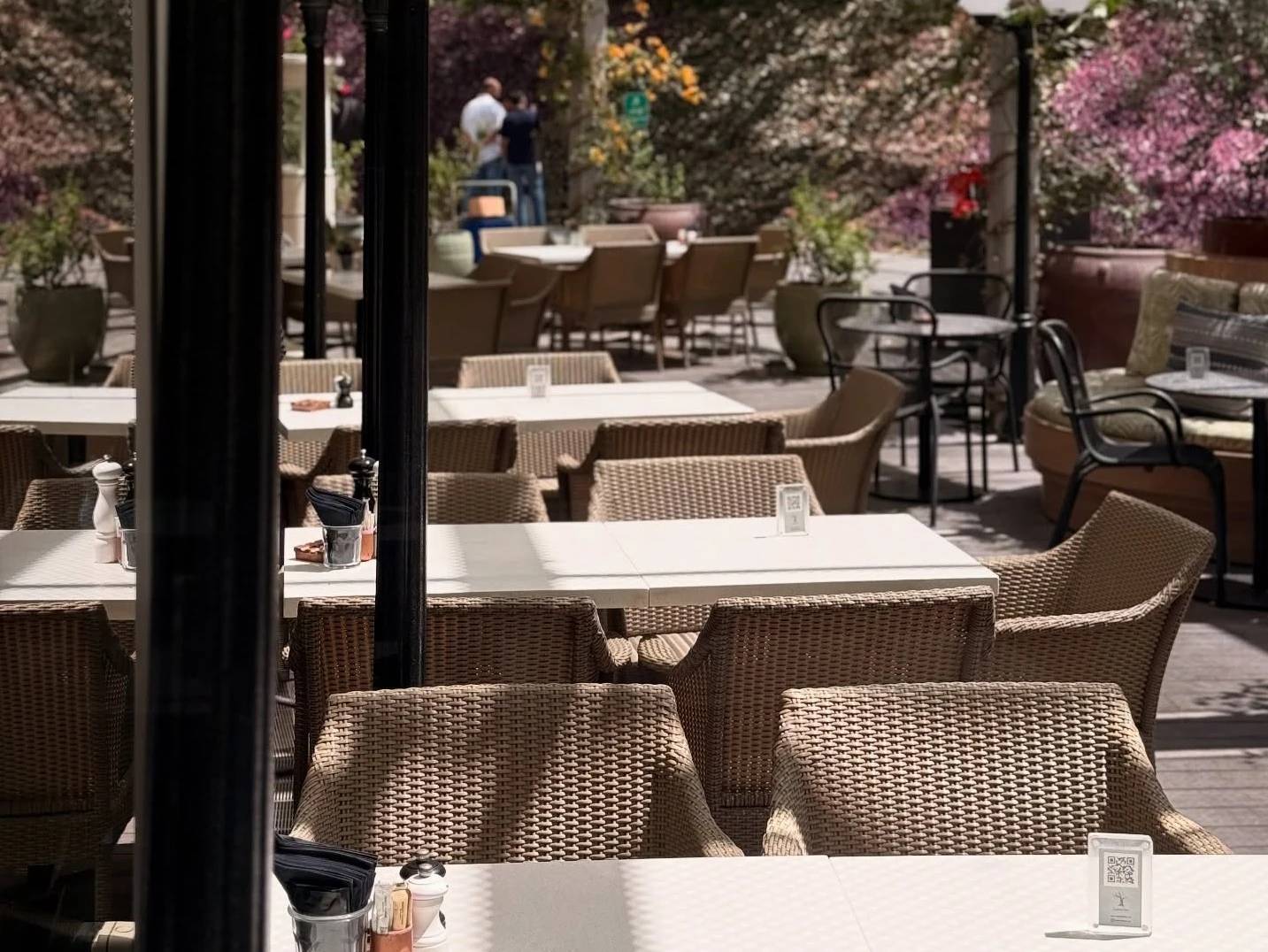 Outdoor seating at Twisted Olive & Naama’s Garden, Doha.