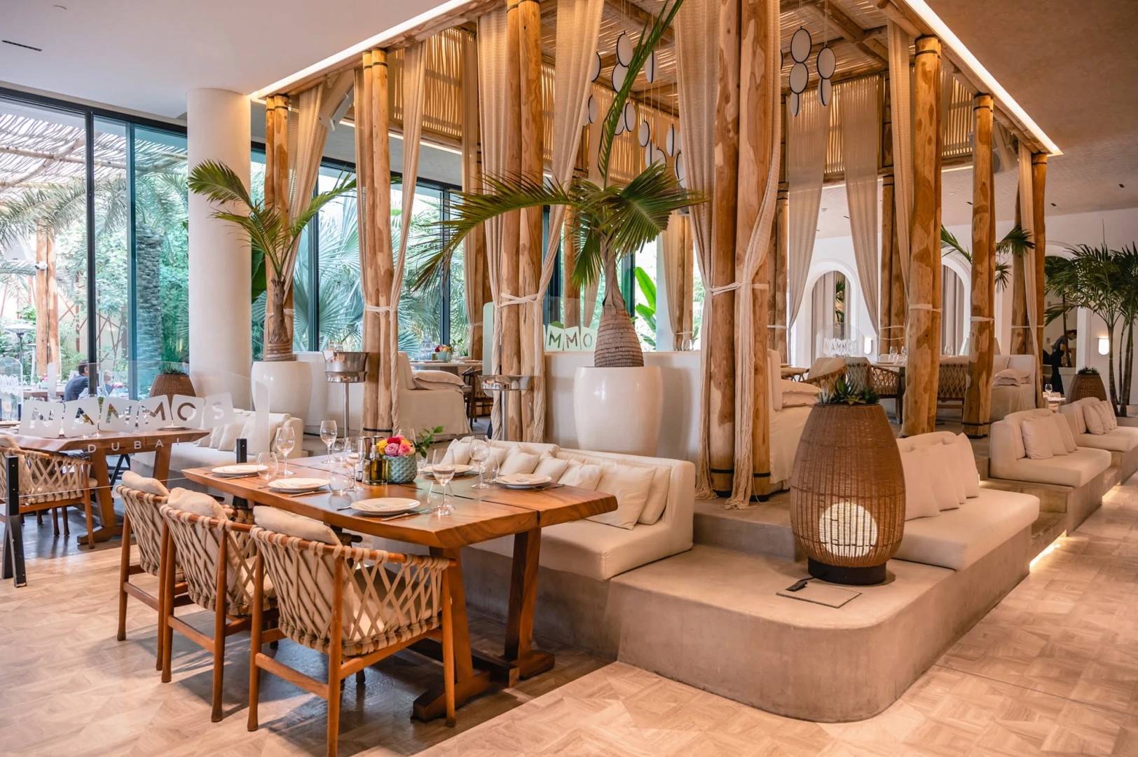 Elegant interior of Nammos Dubai, ideal for events and weddings.
