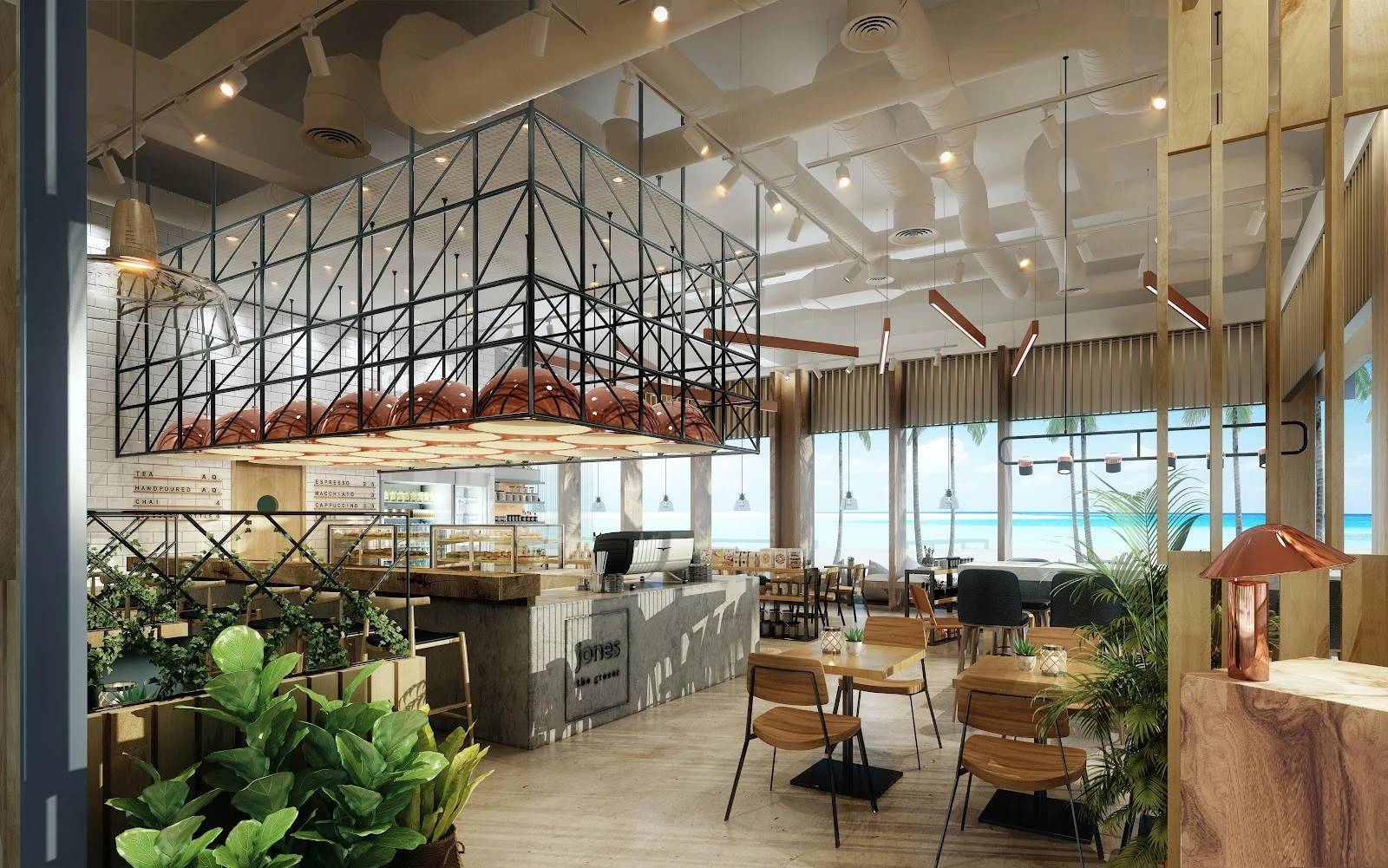 Modern interior of Jones the Grocer, The Palm Jumeirah, Dubai.