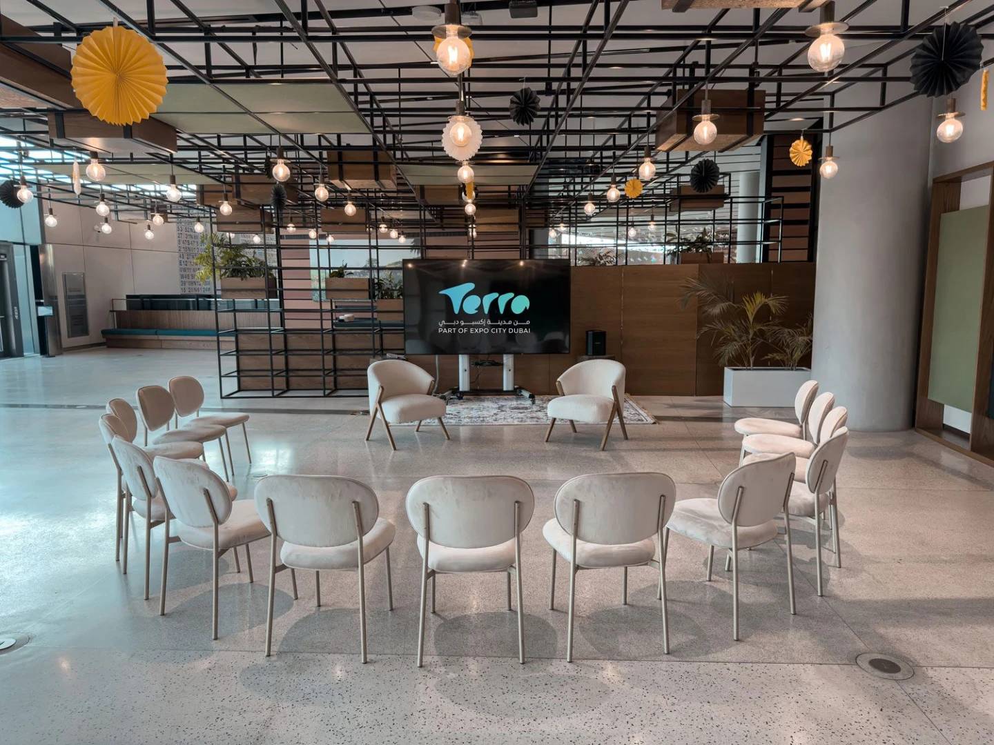 Seating arrangement and decor at Terra, Expo City Dubai, Dubai, UAE