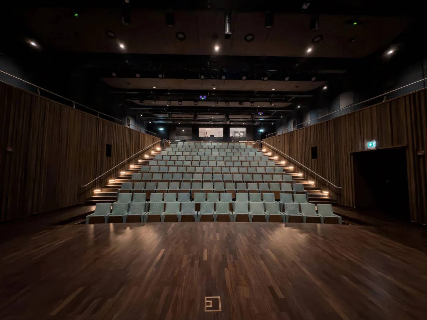 Auditorium seating with wooden accents at Terra, Expo City Dubai, Dubai, UAE