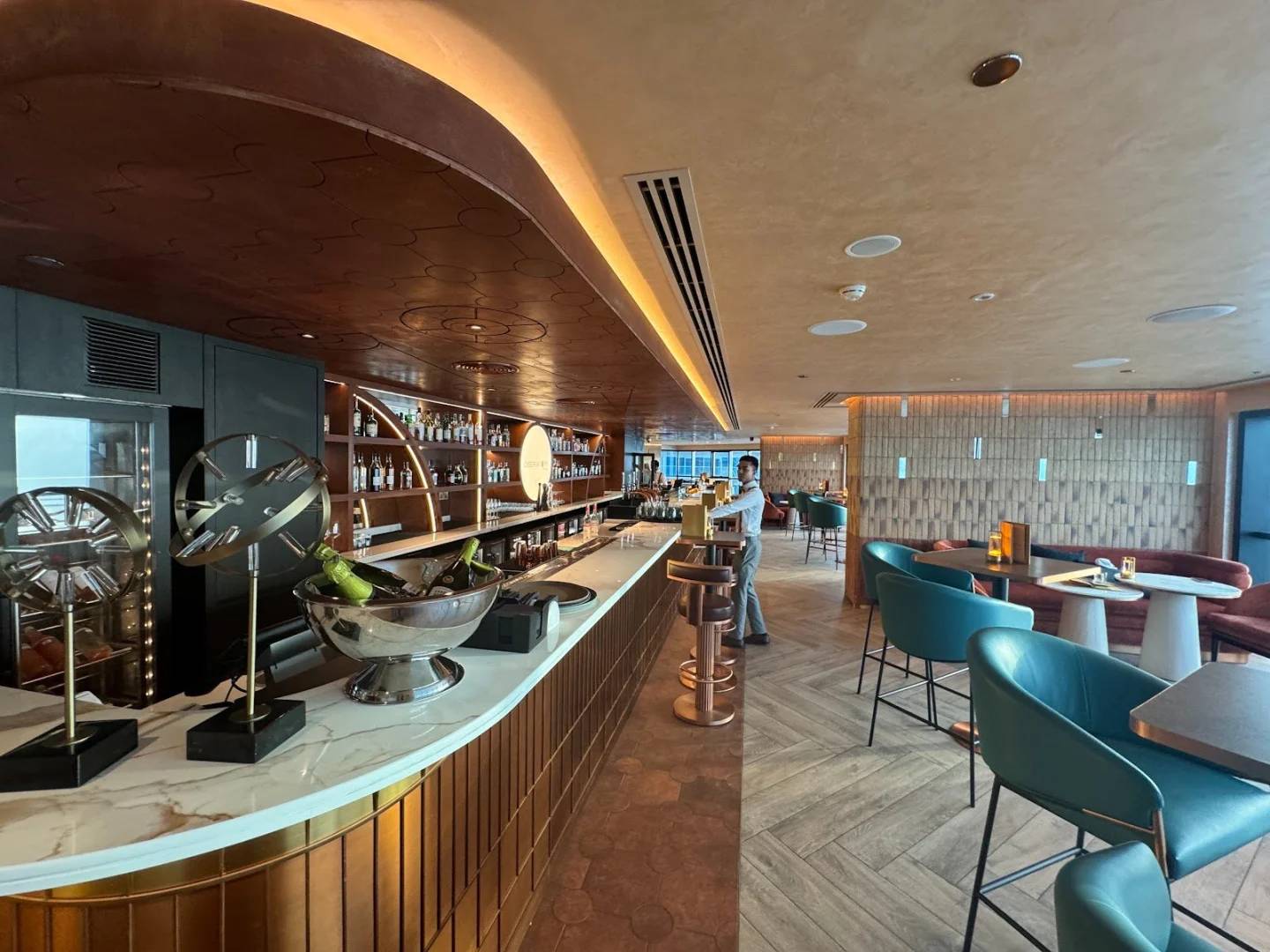 Elegant bar and seating area at Observatory Lounge, Dubai, UAE