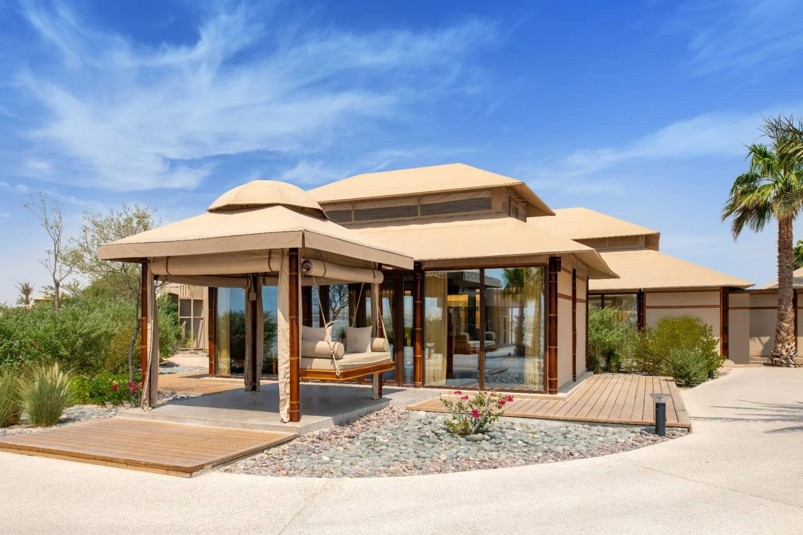 Modern pavilion exterior at The Outpost Al Barari, Doha, QATAR
