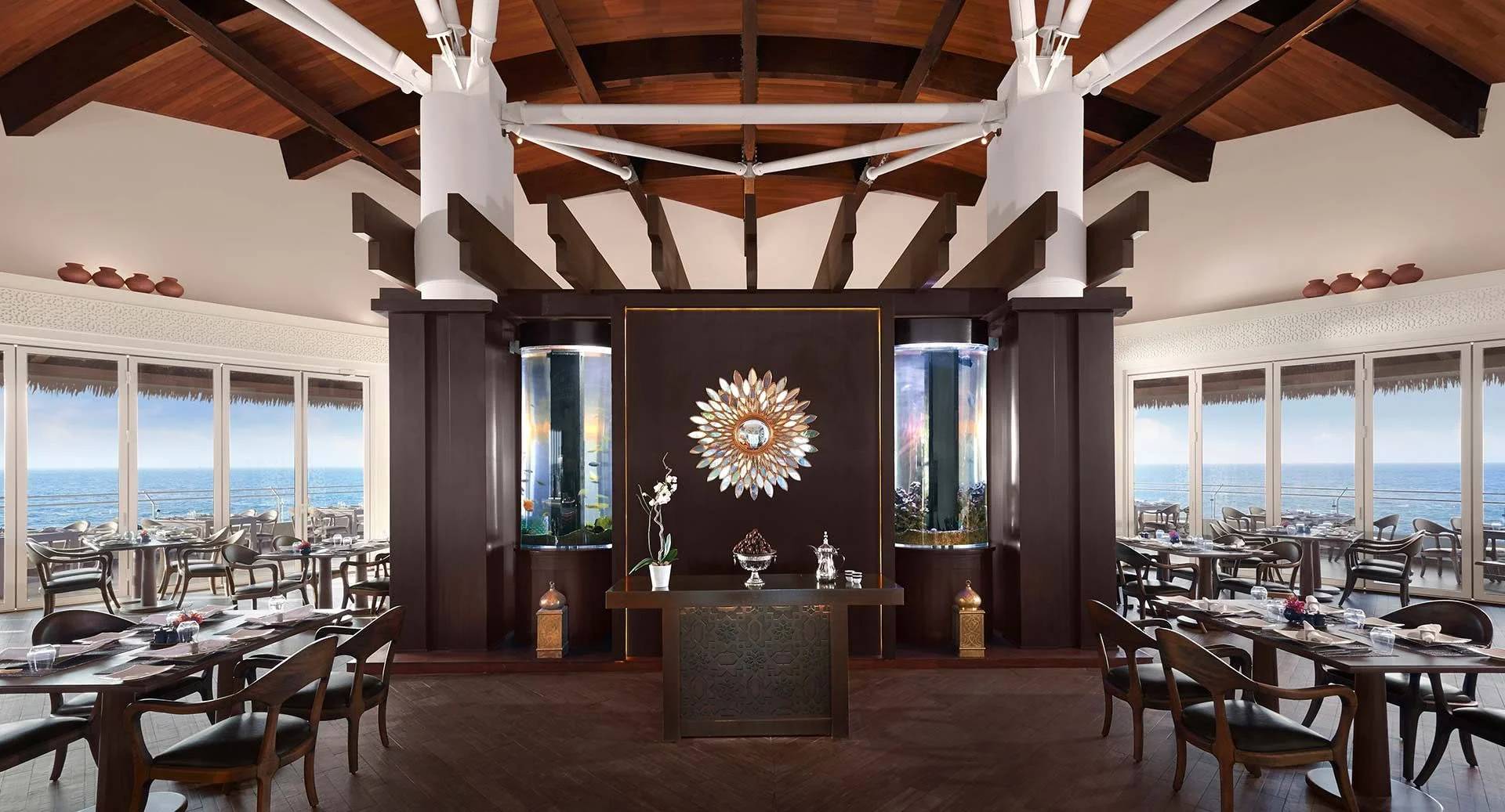 Elegant dining area with ocean view at Banana Island Resort Doha By Anantara, Qatar.