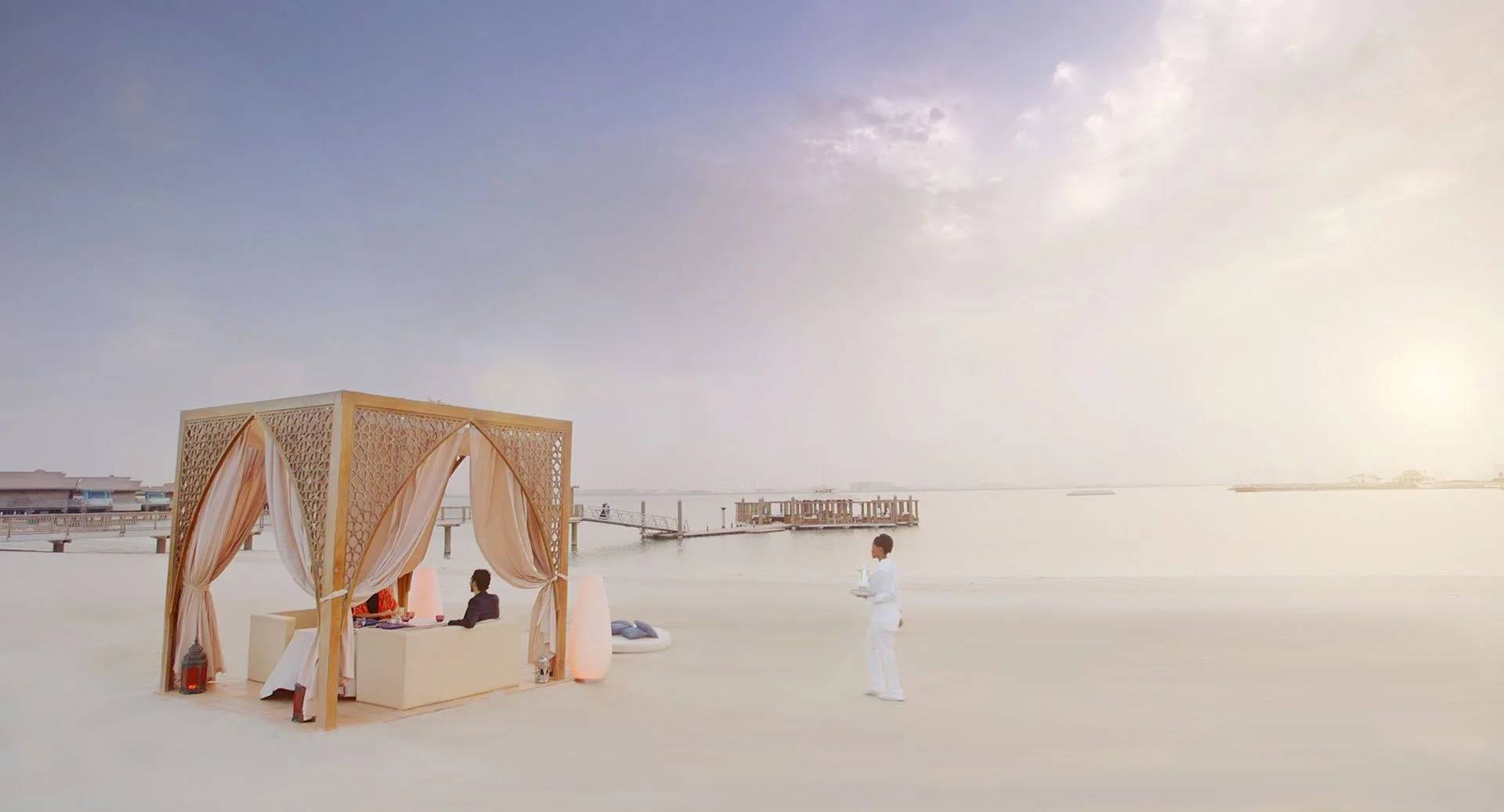 Beachside cabana setup at Banana Island Resort Doha By Anantara, Doha, QATAR