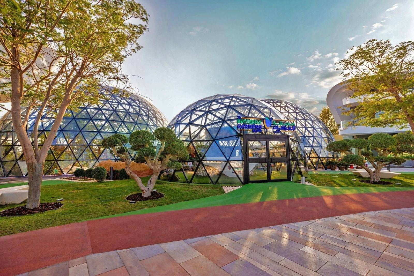 Geodesic domes and landscaped gardens at The Butterfly Gardens Abu Dhabi, UAE