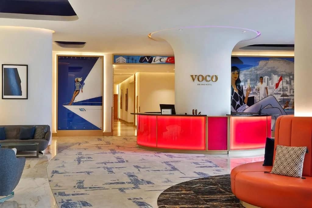 Lobby with vibrant decor at Voco Dubai Nice The Heart of Europe, Dubai, UAE