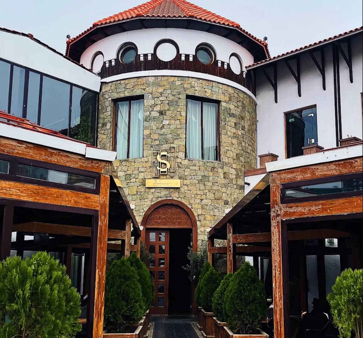 Stone facade and entrance at Soul Restaurant Al Bahah, Al Bahah, Saudi Arabia.