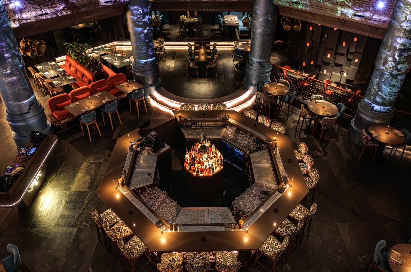 Elegant bar and seating area at AMARU Dubai, Dubai, UAE