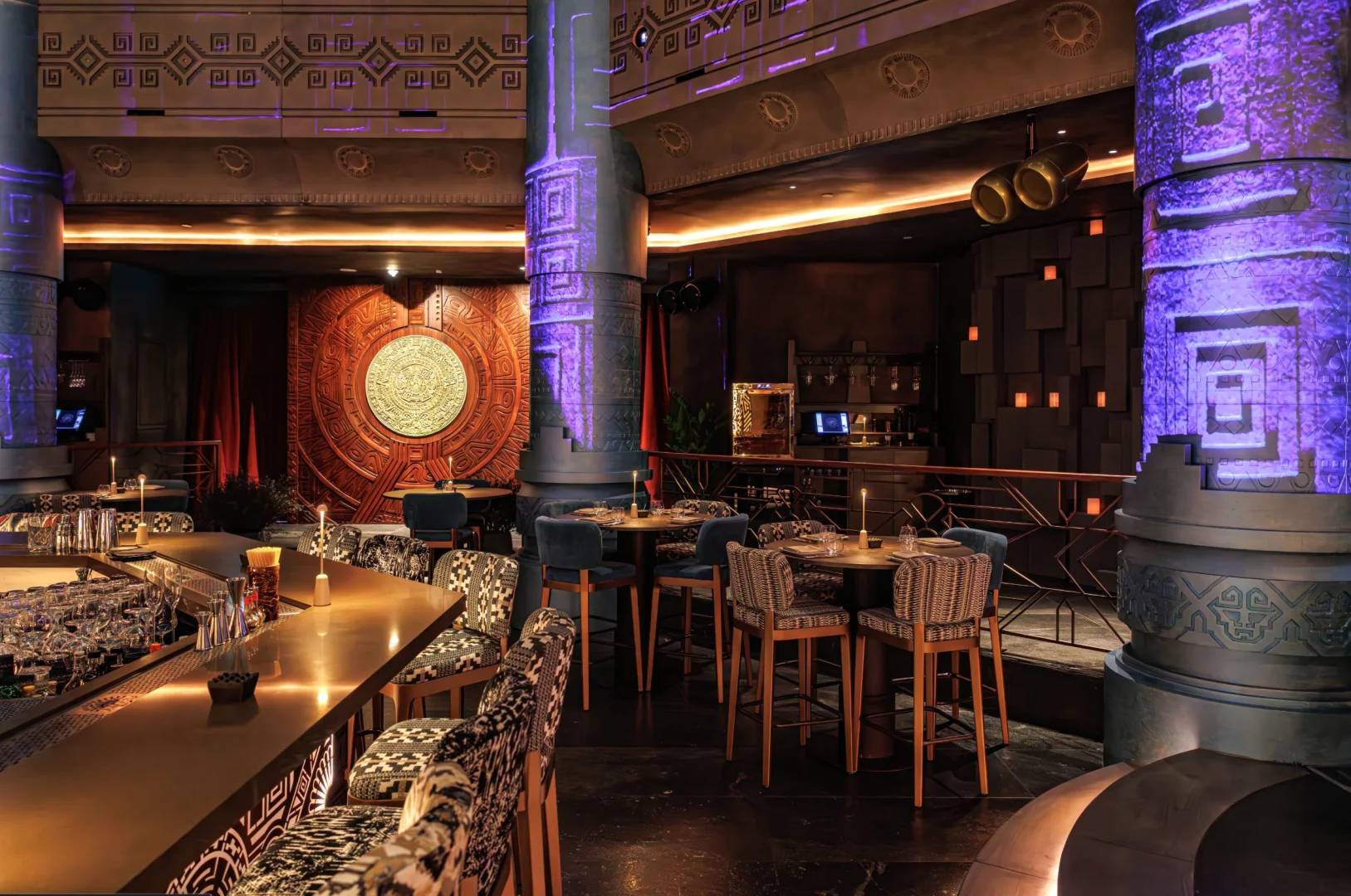 Elegant interior with bar and seating at AMARU Dubai, Dubai, UAE