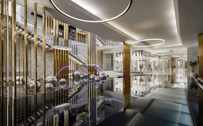 Luxurious lobby of Atlantis The Royal, Dubai with modern decor.