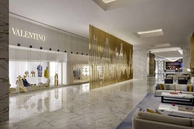 Luxurious lobby at Atlantis The Royal, Dubai with marble floors.