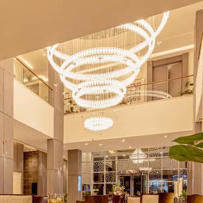Luxurious chandelier in Khalidia Palace Hotel lobby, Dubai.