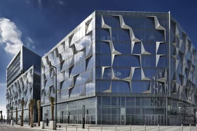 Modern architecture of D3 Dubai Design District building, Dubai.