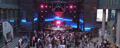 Crowd enjoying outdoor concert at D3 Dubai Design District.