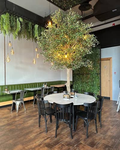 Swiss Butter Le Mall Jeddah, stylish interior with greenery and lights.