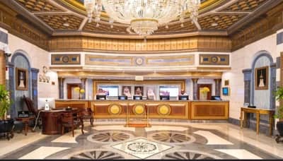 Elegant interior of Tuheed Pakistani Restaurant, Makkah with ornate decor.