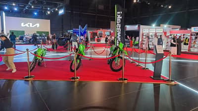 Motorcycles displayed at Kingdom Arena Riyadh event.
