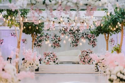 Elegant floral decor at The Farm Restaurant Al Barari, Dubai.