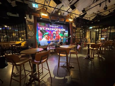 McGettigan's Factory The Palm interior with stage and seating, Dubai.