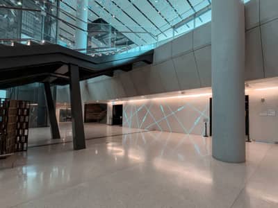 Modern interior with geometric lighting at Terra, Expo City Dubai, Dubai, UAE