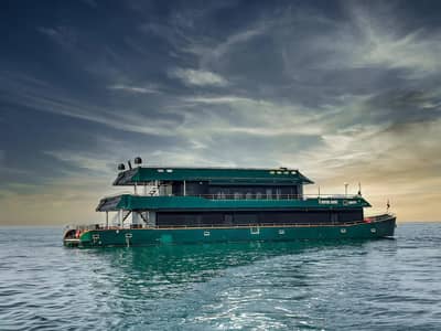Luxurious yacht on water at Royal Rave Yacht, Dubai, UAE