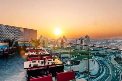 Sunset view from terrace at Asia Asia The Palm, Dubai, UAE