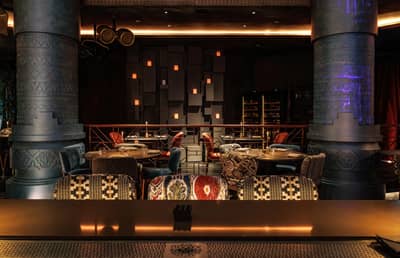 Elegant dining area with patterned chairs at AMARU Dubai, Dubai, UAE