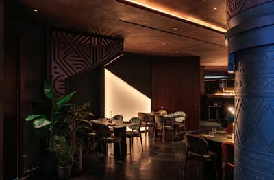 Elegant dining area with patterned walls at AMARU Dubai, Dubai, UAE