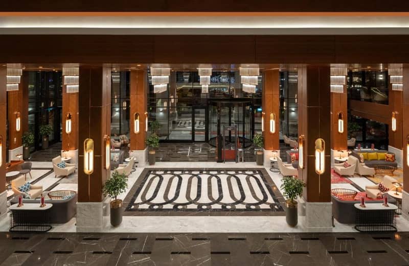 Mövenpick Hotel Istanbul Asia Airport - an overhead view of the lobby of a hotel at Mövenpick Hotel Istanbul Asia Airport in Istanbul