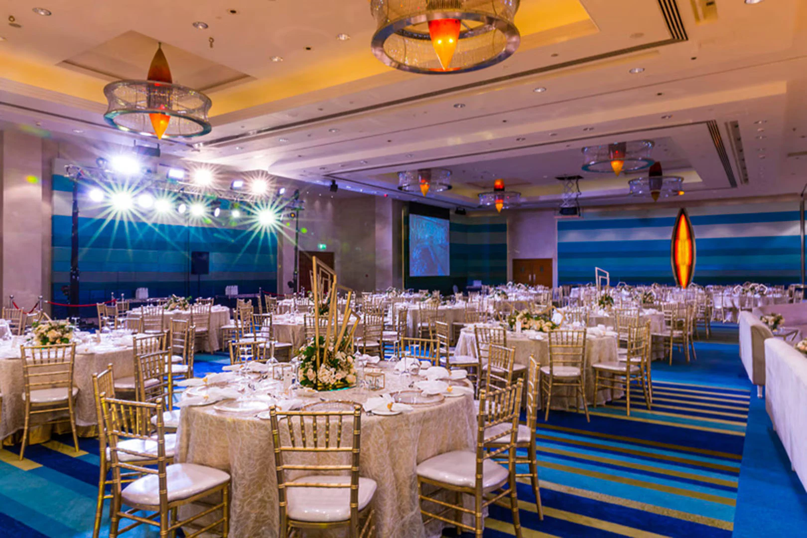 Elegant wedding setup in Safinah Ballroom, Jumeirah Beach Hotel, Dubai.